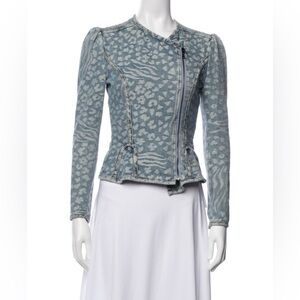 Alexander McQueen Light Blue Animal Print Denim Jacket